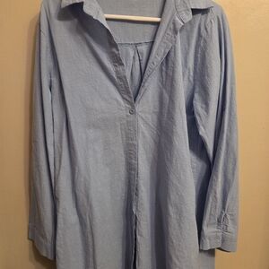 Sky Blue Womans Casual Button Down Shirt. Beach Cover-up